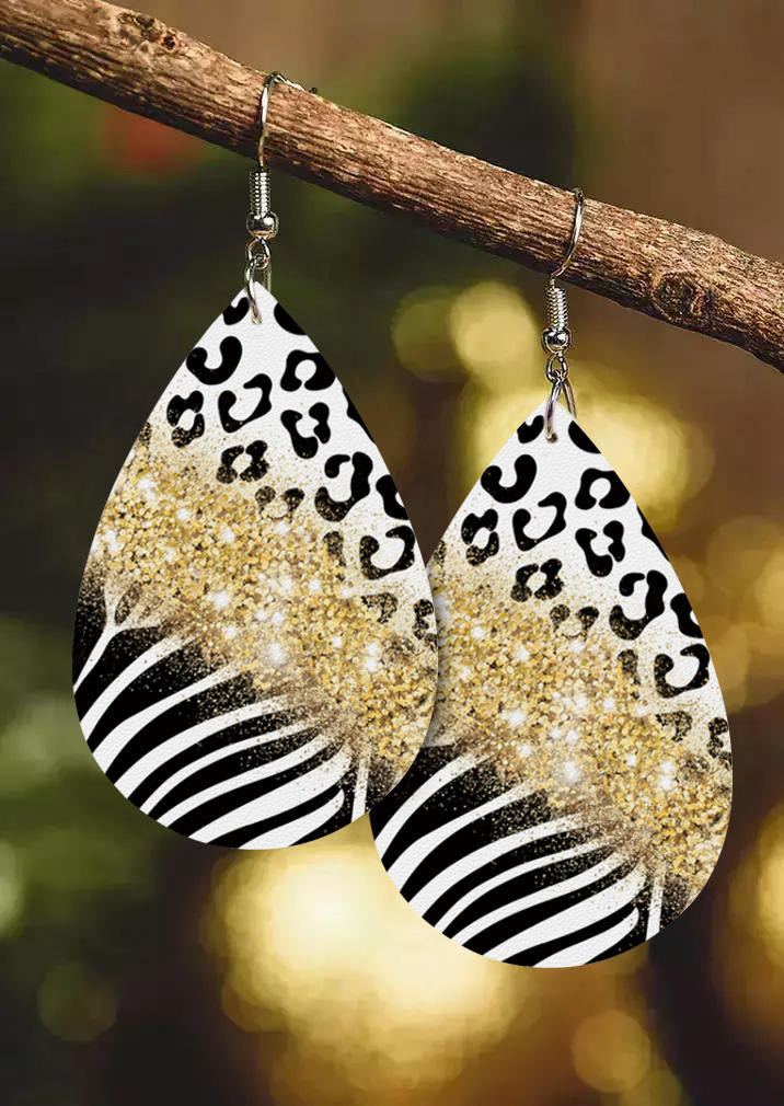 Zebra Striped Leopard Glitter Water Drop Earrings