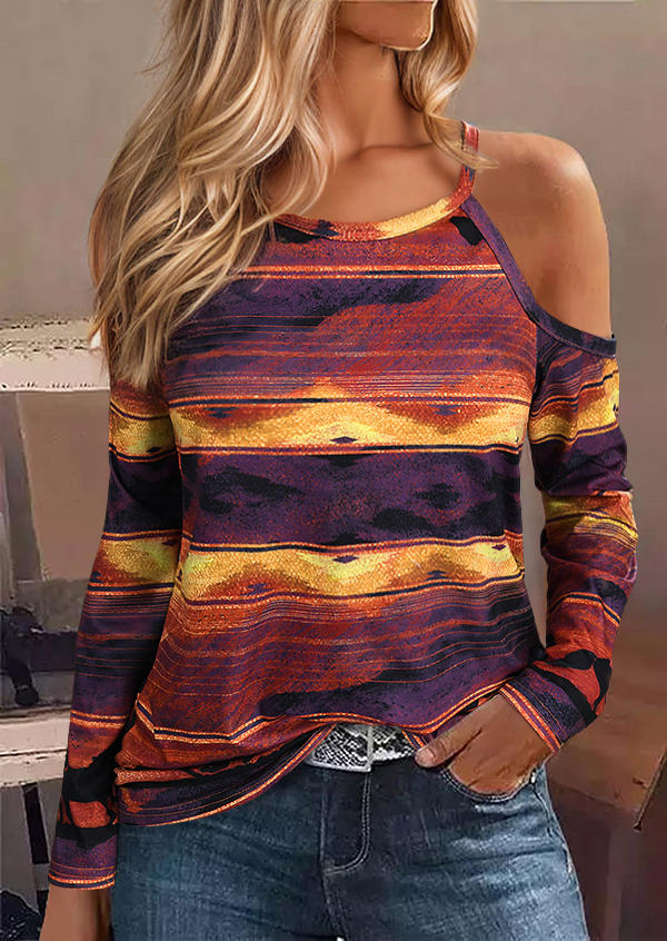 

Blouses Horse Galloping Western Cold Shoulder Blouse in Multicolor. Size