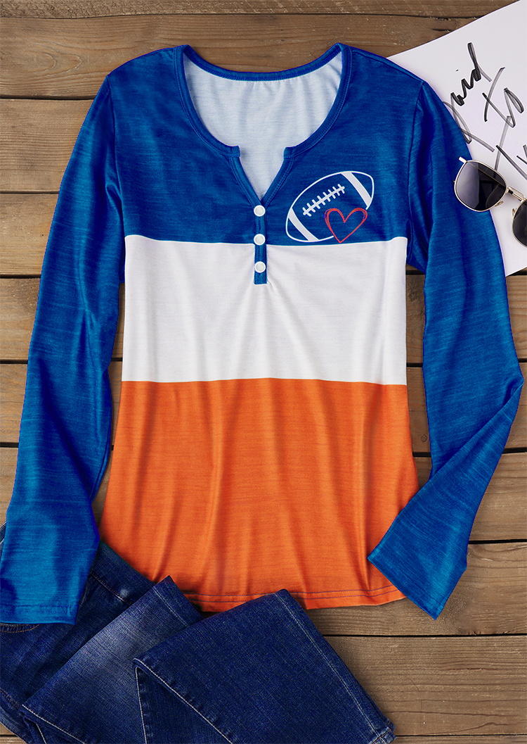 

Blouses Football Soccer Color-Blocked Button Blouse in Multicolor. Size: L,M