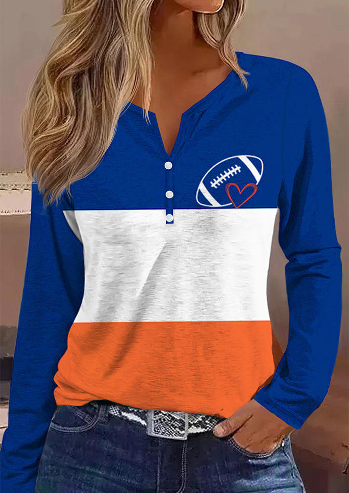 Football Soccer Color-Blocked Button Blouse