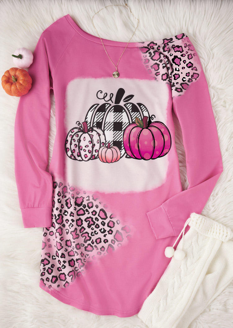 

Sweatshirt Dresses Pumpkin Leopard Plaid Bleached Sweatshirt Dress in Multicolor. Size: L,M,,XL
