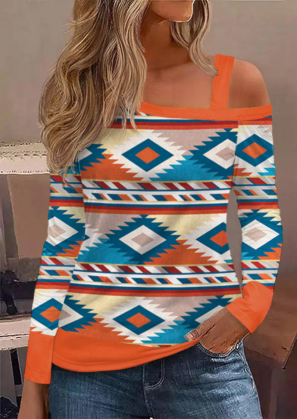 Autumn Aztec Geometric One Shoulder Blouse