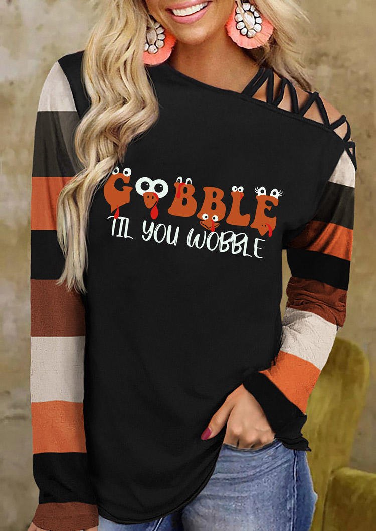 Til You Wobble Color Block One Sided Cold Shoulder Blouse - Black