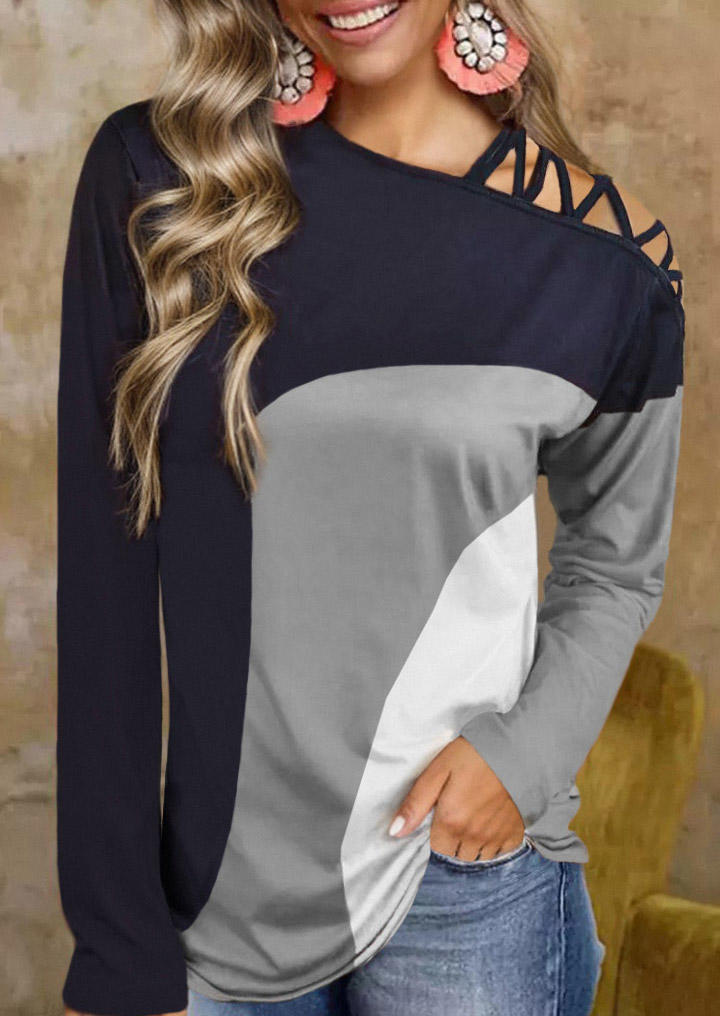 Color-Blocked Criss-Cross One Shoulder Blouse