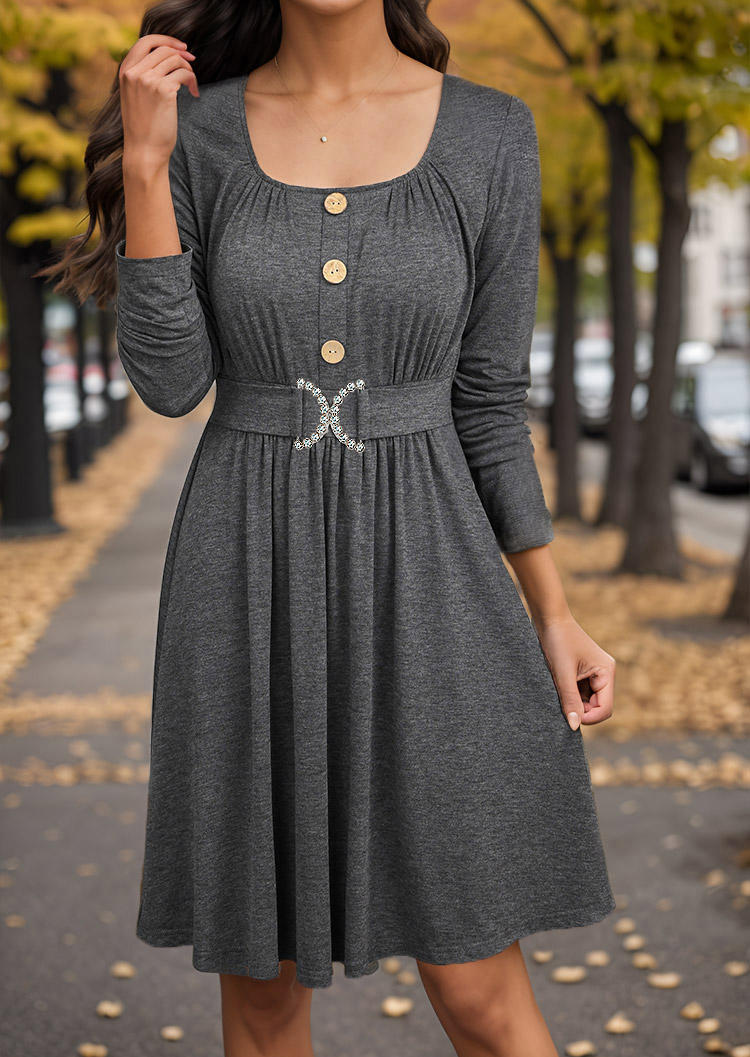 

Mini Dresses Button Ruffled Long Sleeve Mini Dress - Dark Grey in Gray. Size: L,M