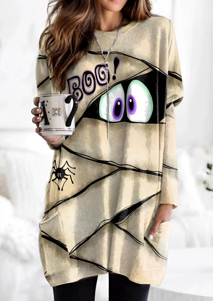 Halloween Peeping Eyes Spider Pocket Mini Dress