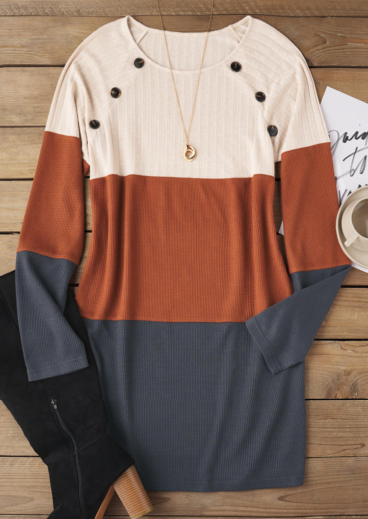 

Mini Dresses Color-Blocked Ribbed Button Mini Dress in Multicolor. Size: L,M,,XL