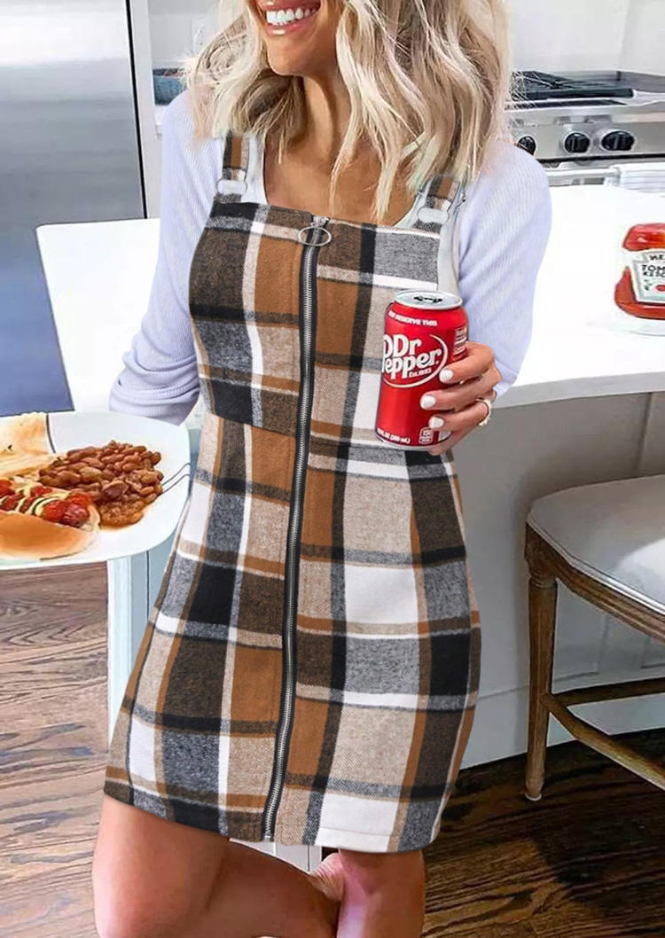 Plaid Zipper Overall Mini Dress without Tee