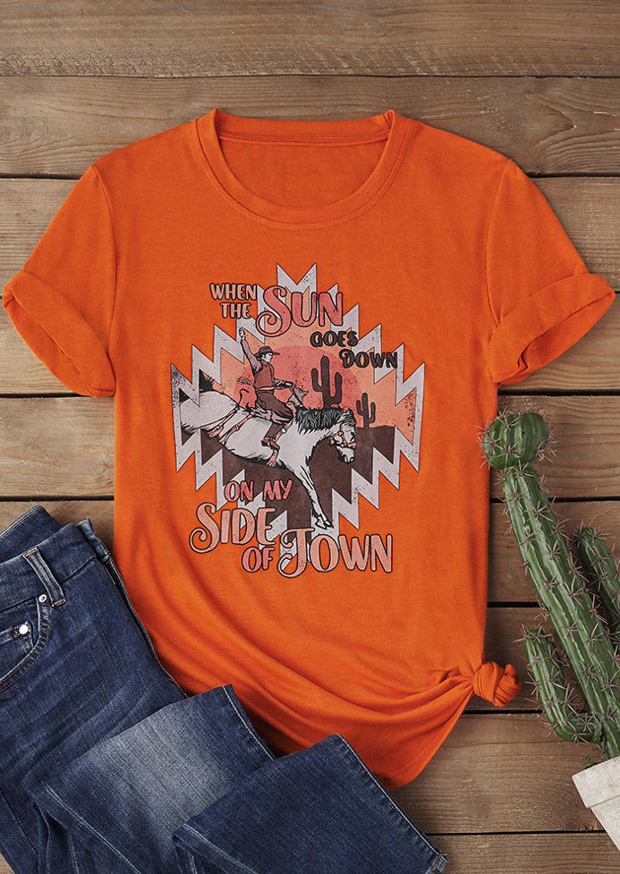 

T-shirts Tees When The Sun Goes Down On My Side Of Town T-Shirt Tee in Orange. Size: L,M,,XL