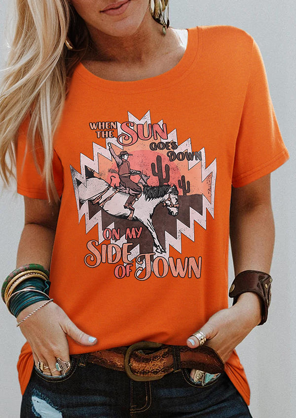 When The Sun Goes Down On My Side Of Town T-Shirt Tee - Orange