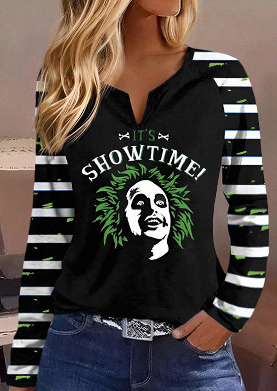 

Blouses Halloween It' Showtime Striped Notched Neck Blouse in Black. Size: L,M,,XL