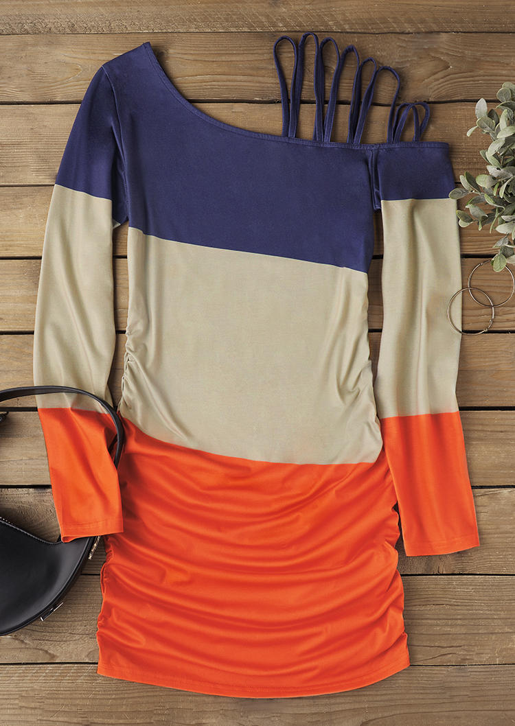 

Bodycon Dresses Color-Blocked Criss-Cross One Sided Cold Shoulder Ruched Bodycon Dress in Multicolor. Size: L,M,,XL