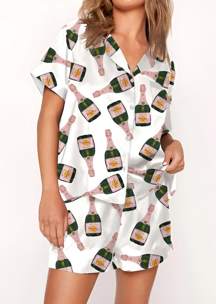 

Sleepwear Champagne Bottles Button Pajama Set in Multicolor. Size