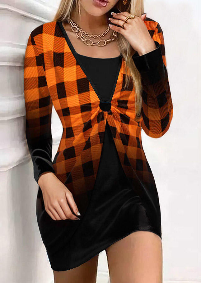 Plaid Gradient Fake Two-Piece Mini Dress