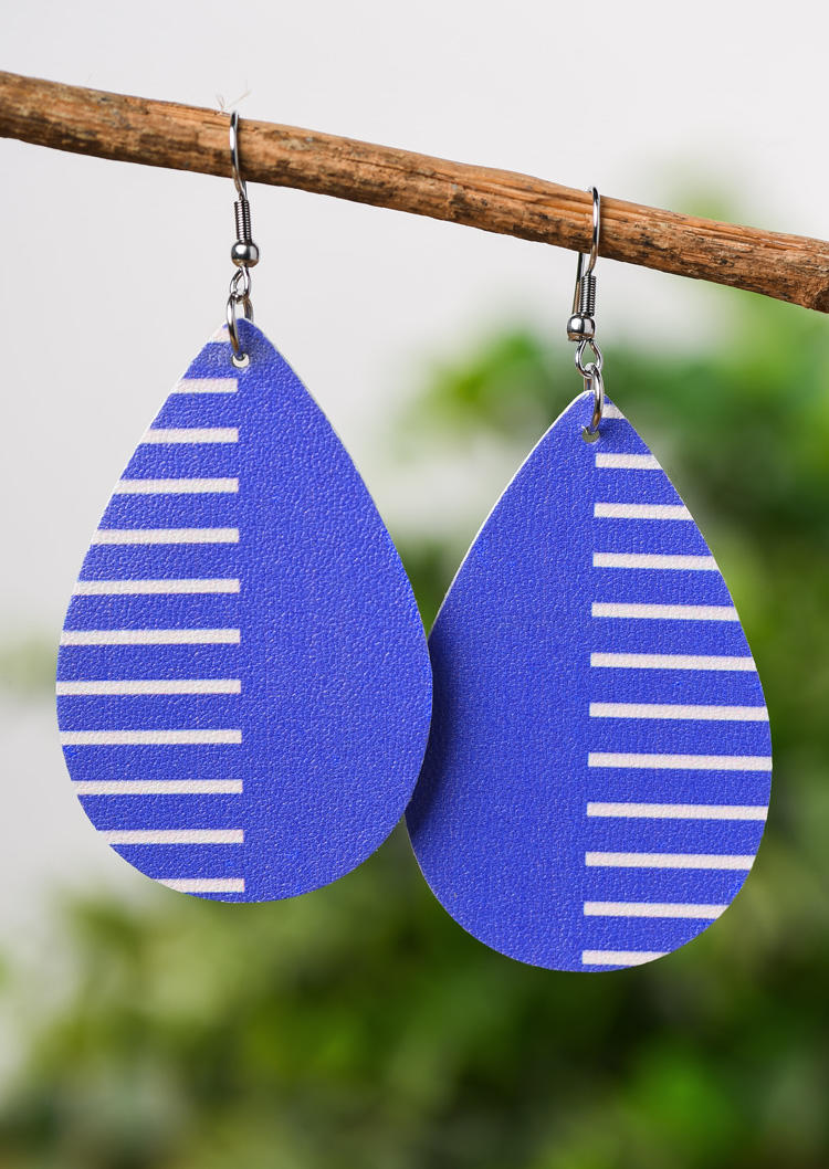 

Earrings Striped Color-Blocked PU Leather Earrings in Blue. Size
