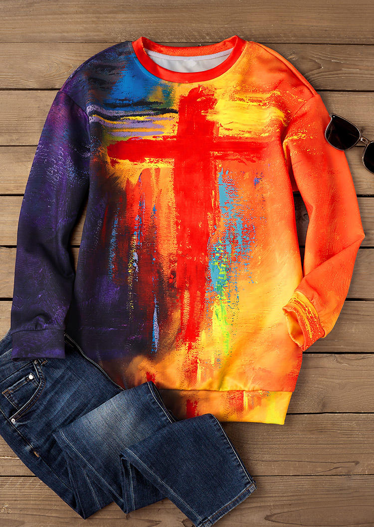 

Sweatshirts Oil Painting Cross Drop Shoulder Sweatshirt in Multicolor. Size: L,M,,XL