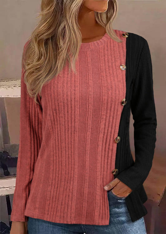 Color-Blocked Soft Textured Slit Blouse - Light Pink