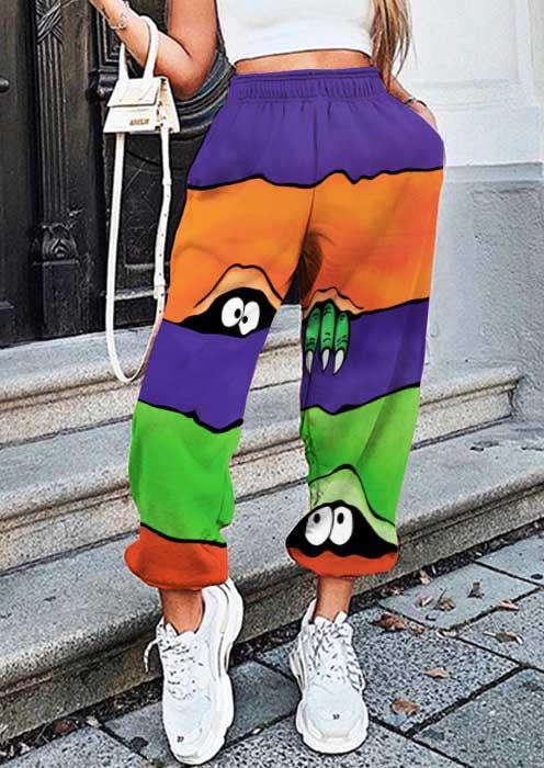 Halloween Peeping Eyes Spider Color-Blocked Sweatpants