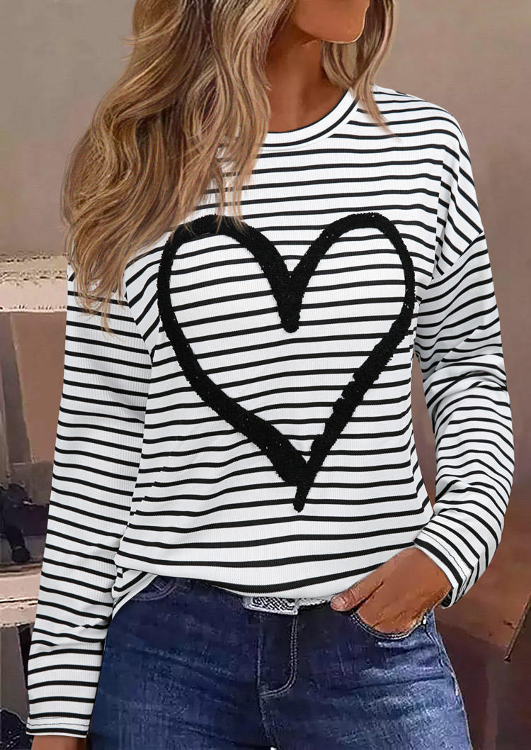 Fashion Striped Love Heart Ribbed Blouse