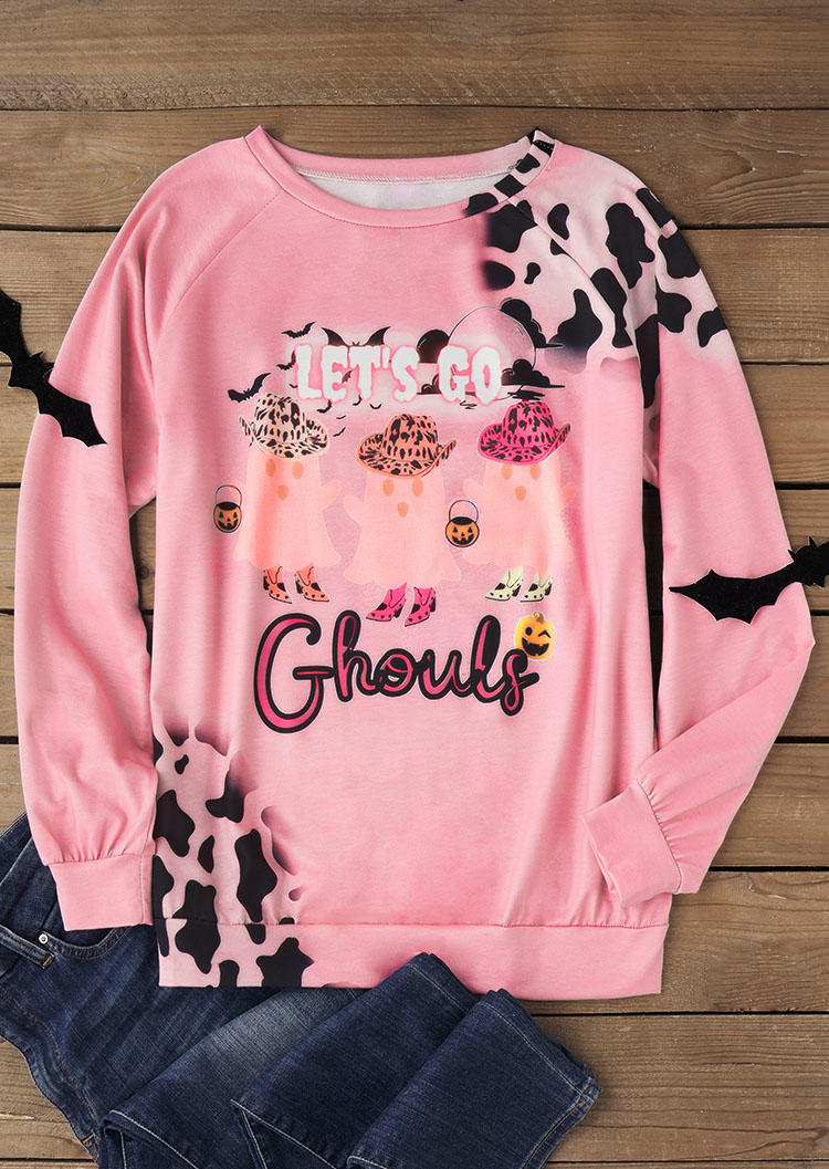 

Sweatshirts Halloween Lets' Go Ghouls Pumpkin Face Leopard Sweatshirt in Pink. Size: L,M,,XL