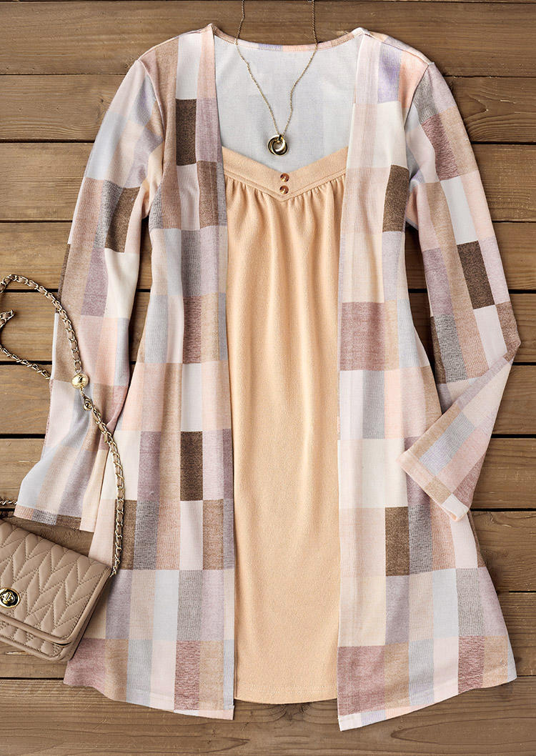 

Mini Dresses Plaid Button Ruffled Fake Two-Piece Mini Dress in Multicolor. Size: L,M