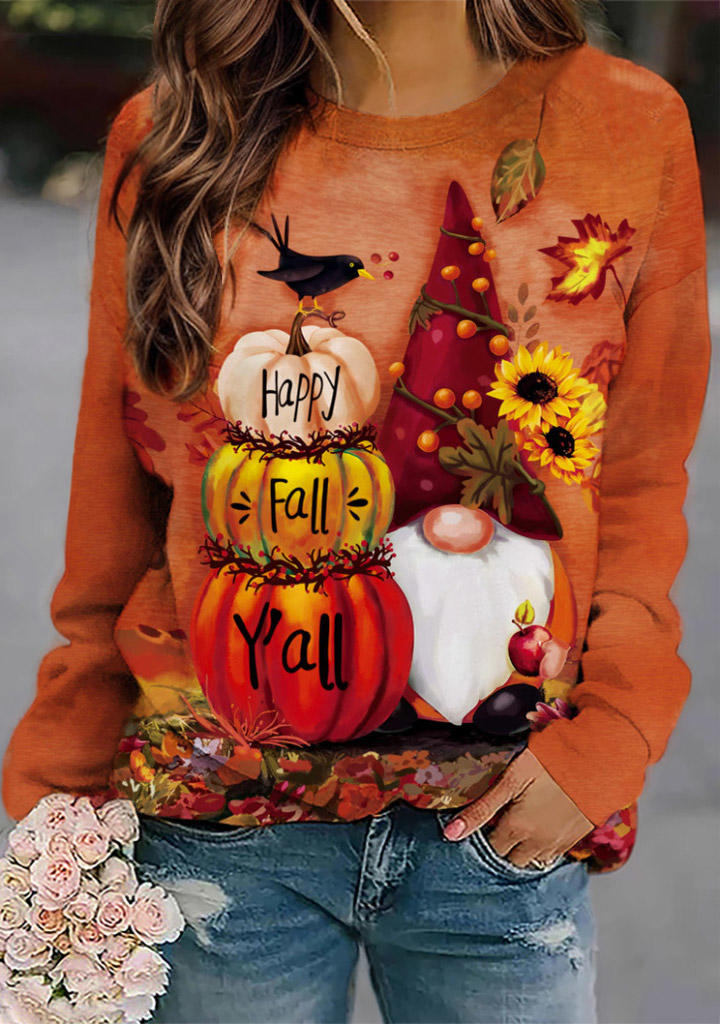 

Sweatshirts Happy Fall Y'all Pumpkin Gnome Sweatshirt in Orange. Size: L,M