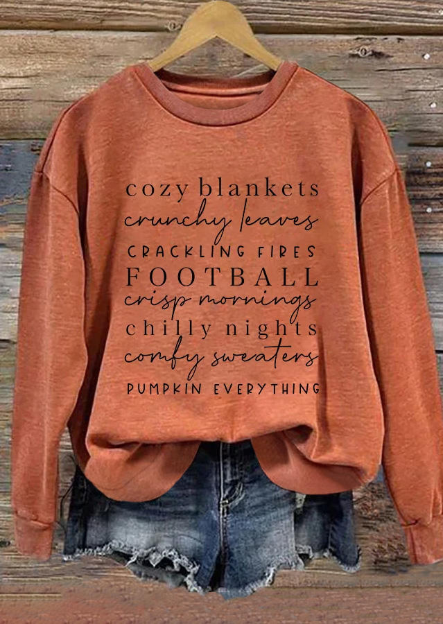 

Sweatshirts Cozy Blanket Crunchy Leaves Crackling Fires Football Chilly Nights Pumpkin Everything Sweatshirt in Orange. Size