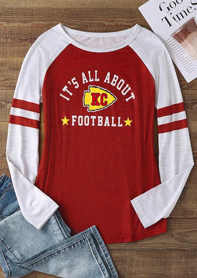 

T-shirts Tees It's All About Football Soccer Raglan Sleeve T-Shirt Tee in Red. Size