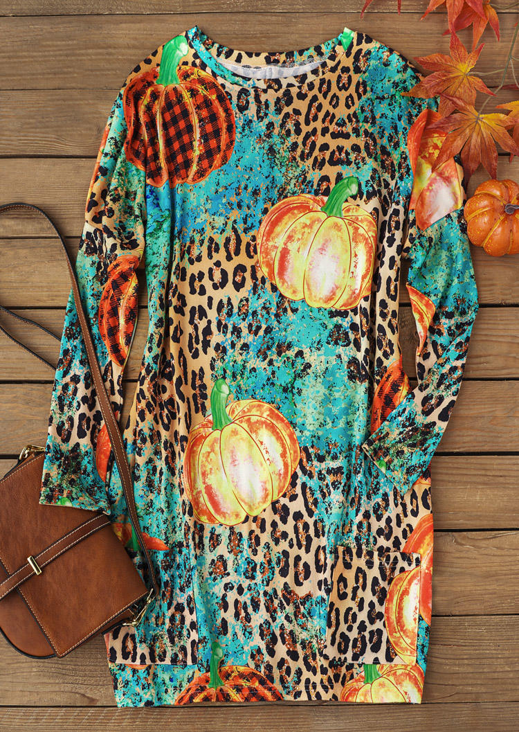 

Mini Dresses Leopard Pumpkin Pocket Long Sleeve Mini Dress in Multicolor. Size: L,M,,XL