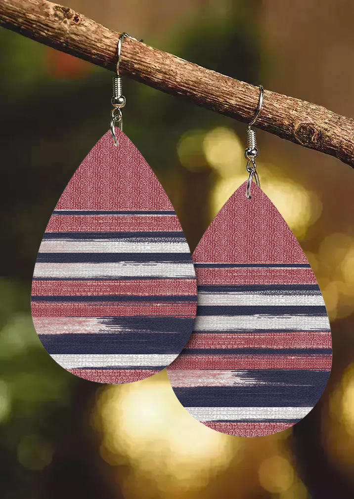 Striped PU Leather Water Drop Earrings