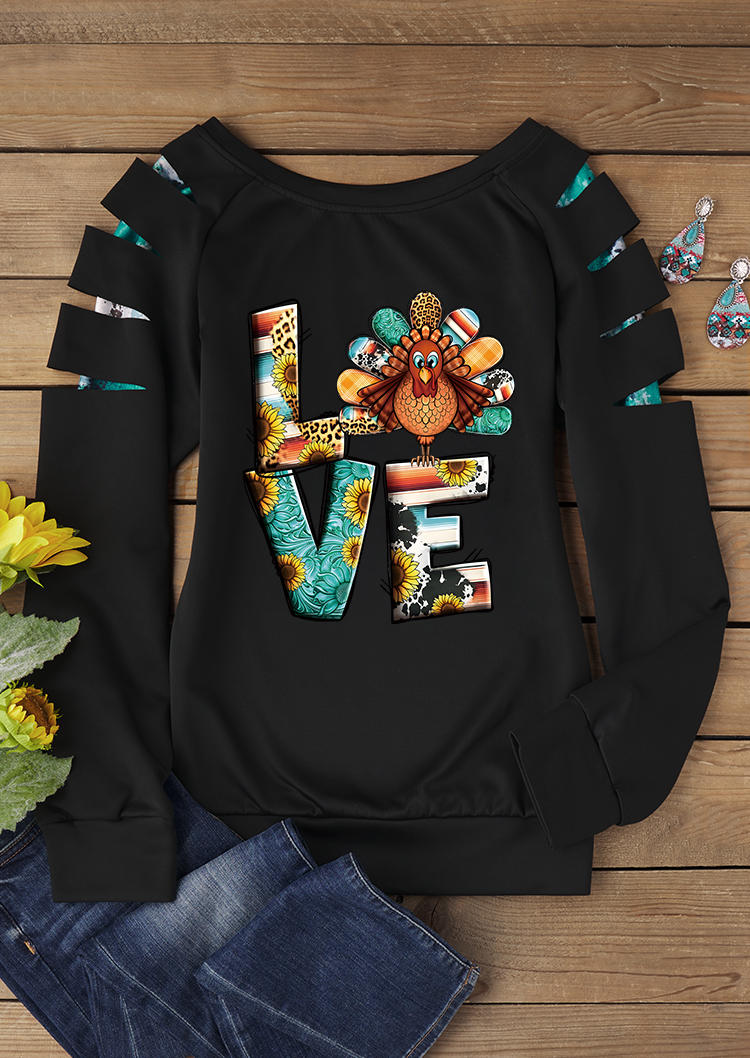 

Sweatshirts Thanksgiving Love Turkey Fake Two-Piece Sweatshirt in Black. Size: L,M,,XL