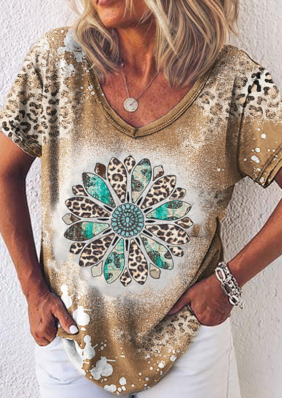 Leopard Turquoise Sunflower Bleached T-Shirt Tee