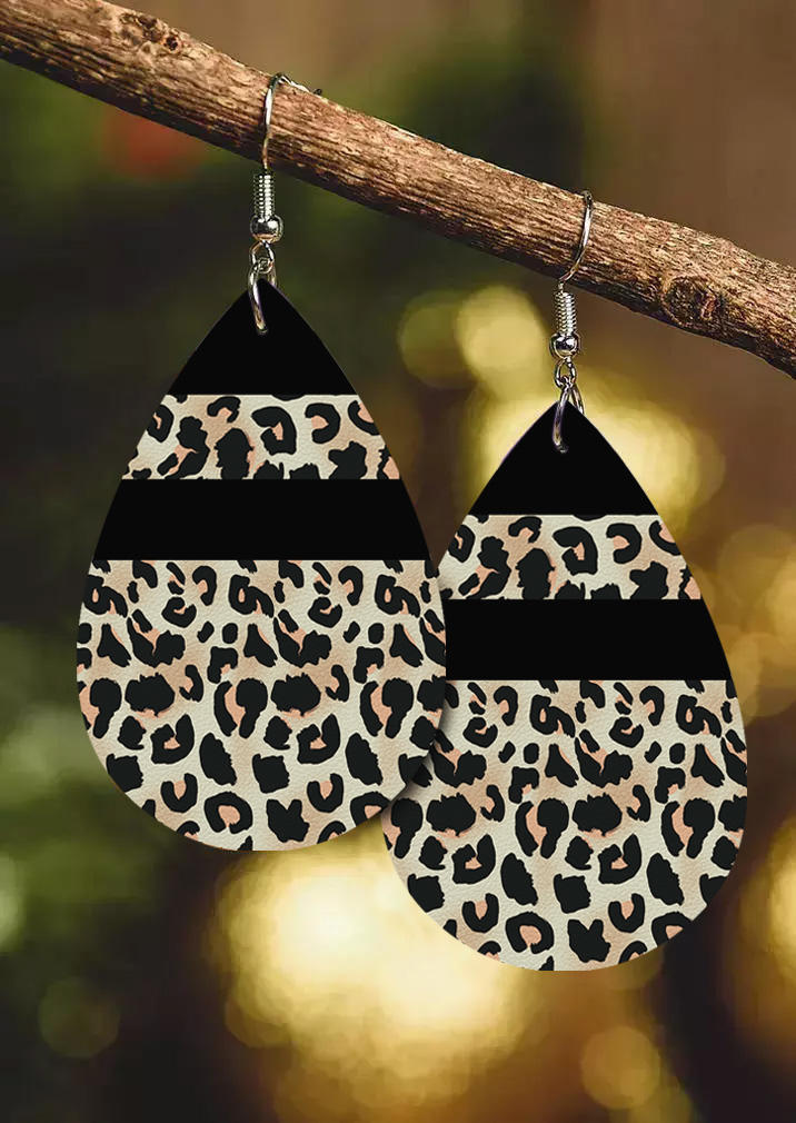 

Earrings Leopard Western PU Leather Water Drop Earrings in Multicolor. Size