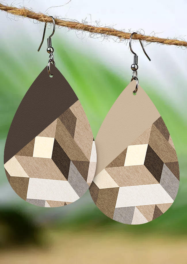 Color-Blocked Geometric Water Drop Earrings