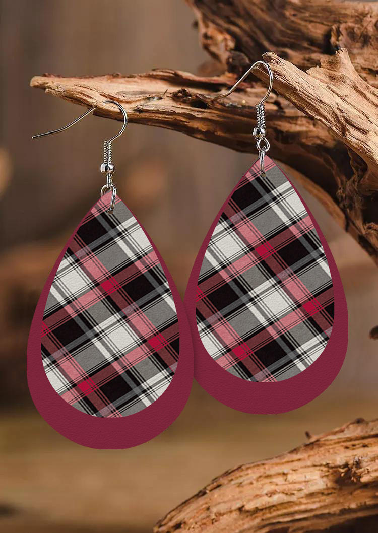 Plaid Leather Dual-Layered Earrings