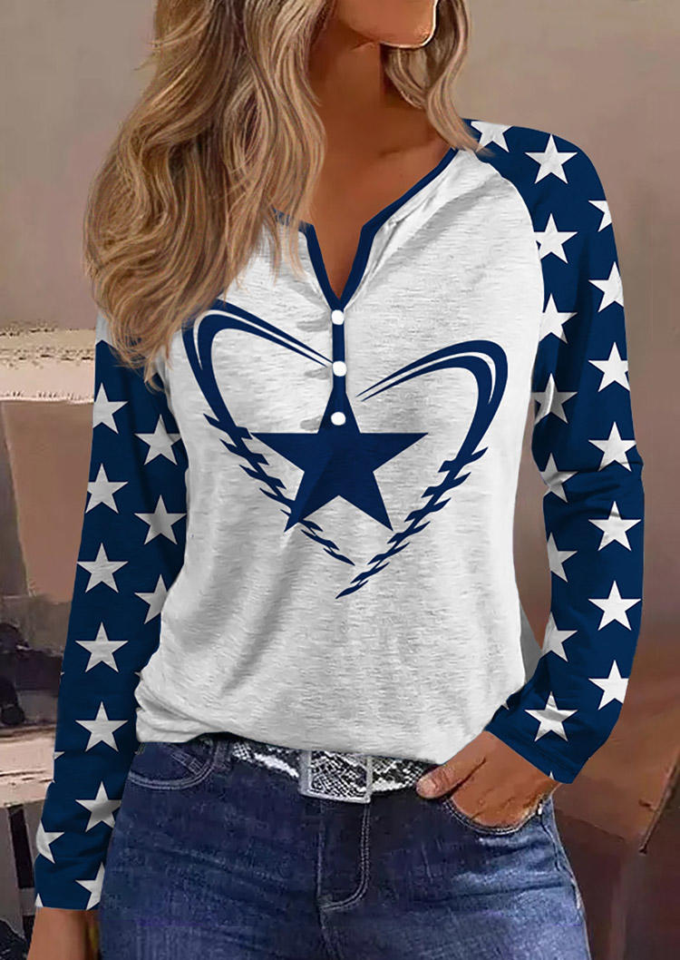 

Blouses Soccer Football Dolphin Star Notched Neck Blouse in Multicolor. Size: L,M,,XL