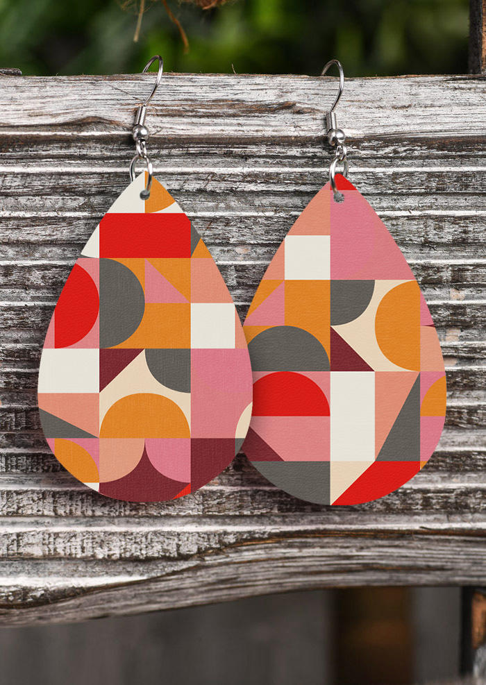 

Earrings Color-Blocked Geometric Leather Water Drop Earrings in Multicolor. Size