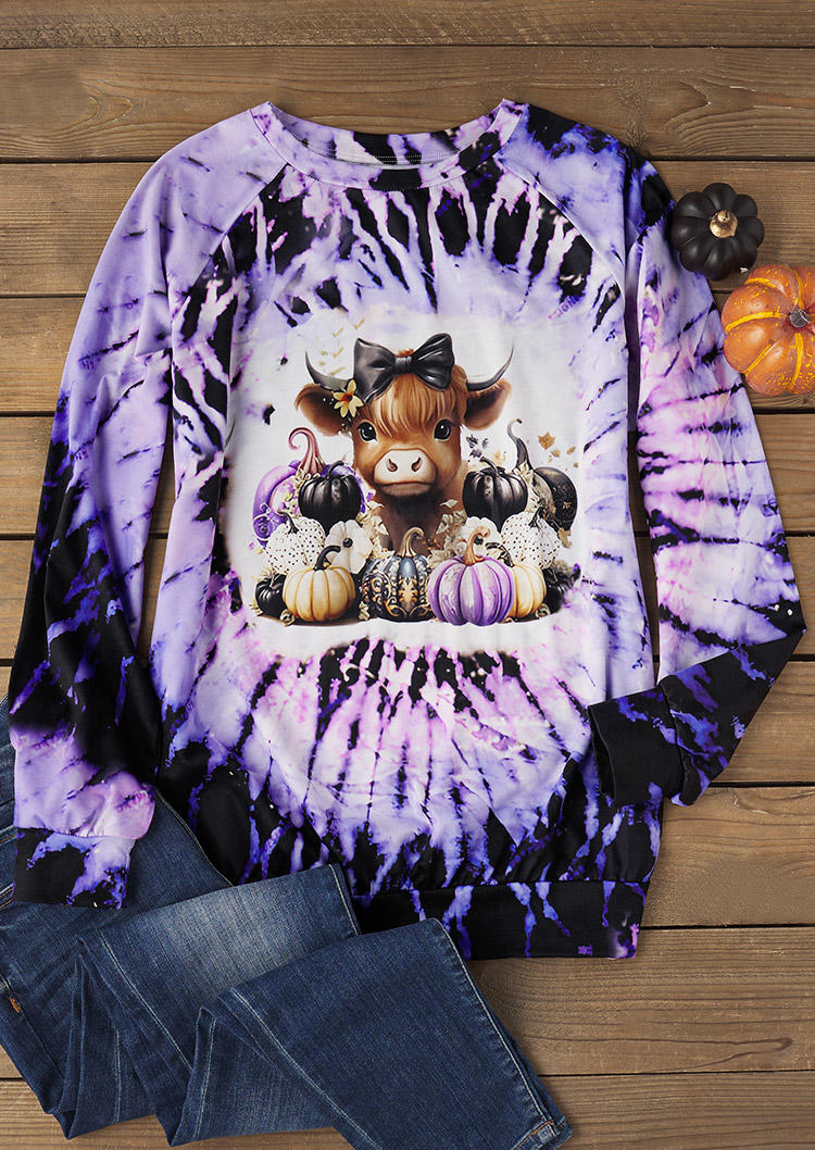 

Sweatshirts Tie Dye Cattle Pumpkin Cute Sweatshirt in Multicolor. Size: L