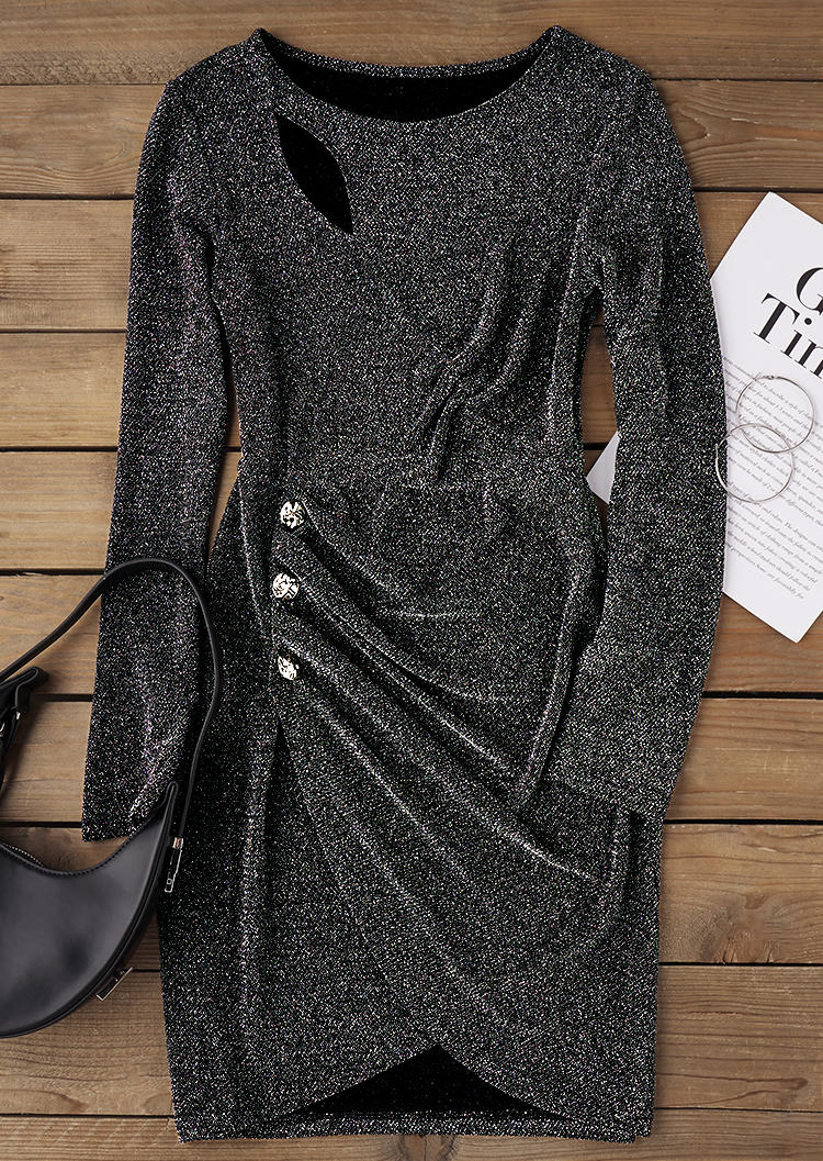 

Bodycon Dresses Cut Out Ruched Front Wrap Glitter Lurex Bodycon Dress in Silver. Size: L,M,,XL