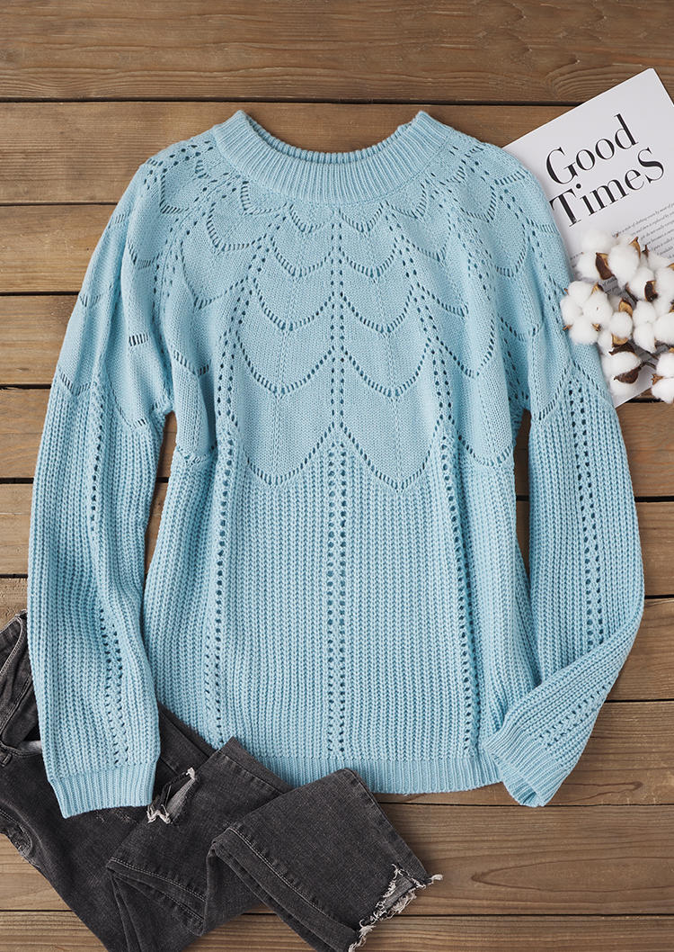 

Sweaters Plain Knitted Hollow Out Pullover Sweater in Blue. Size: L