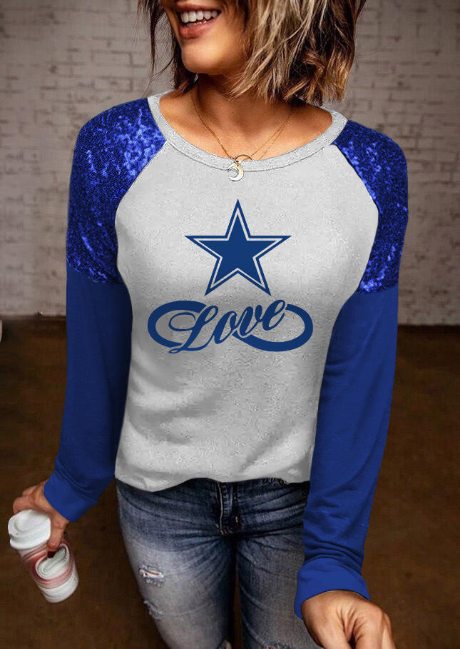 

Blouses Cowboys Football Soccer Sequined Blouse in Blue. Size: L,M,,XL