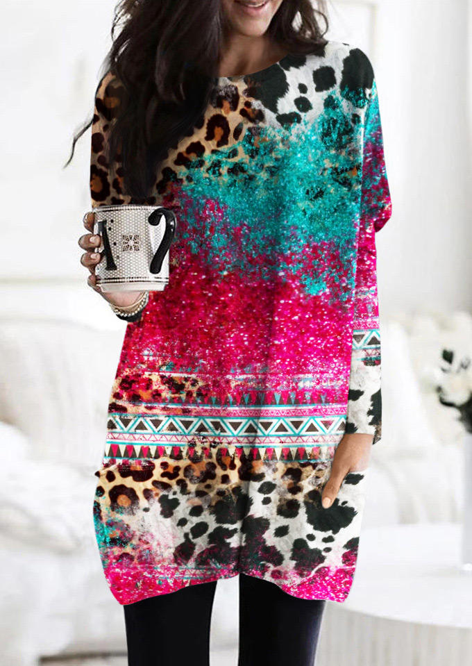 Leopard Geometric Glitter Mini Dress