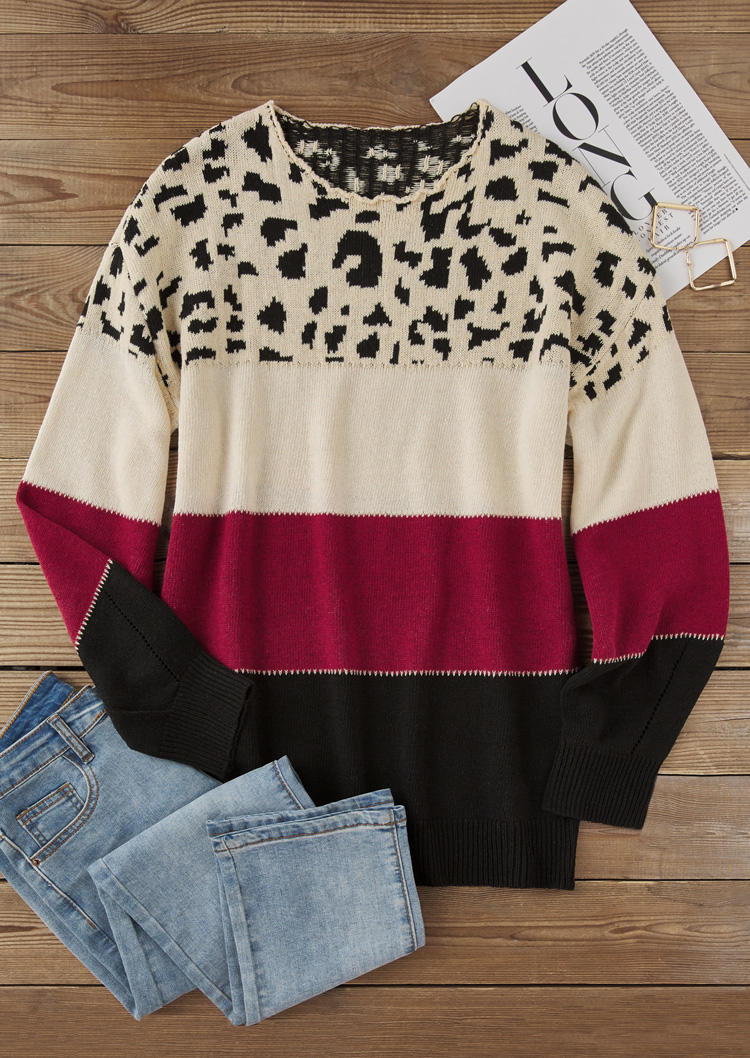 

Sweaters Leopard Color-Blocked Knitted Sweater - Red in Multicolor. Size