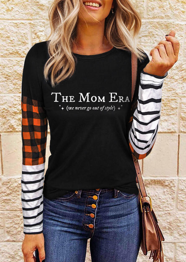 

T-shirts Tees The Mom Era Plaid Striped T-Shirt Tee in Black. Size: L,M,,XL