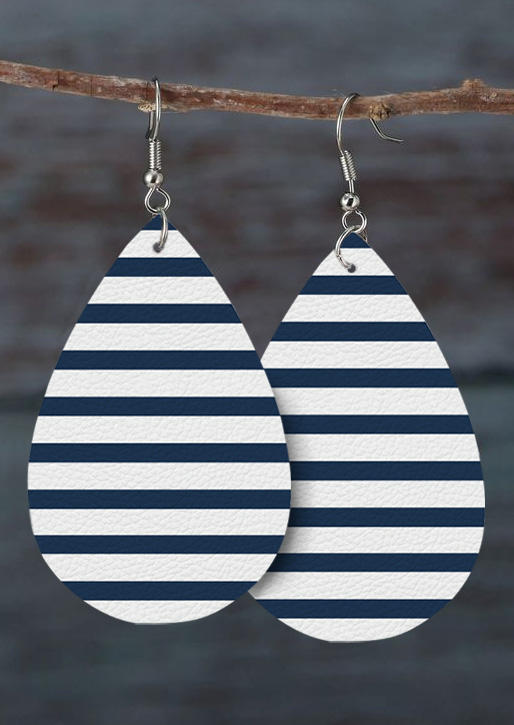 Striped PU Leather Water Drop Earrings