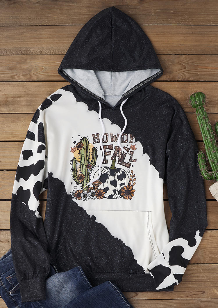 

Hoodies Howdy Fall Sunflower Cactus Pumpkin Maple Leaf Cow Hoodie in Multicolor. Size: L,M,,XL