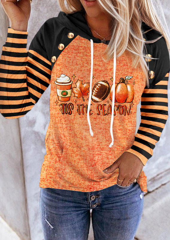 

Hoodies Striped 'Tis The Season Soccer Pumpkin Maple Leaf Hoodie in Multicolor. Size: L,M,,XL