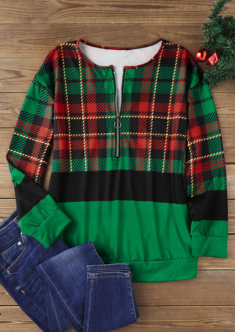 

Sweatshirts Color-Blocked Plaid Half Zipper Sweatshirt in Multicolor. Size: L,M