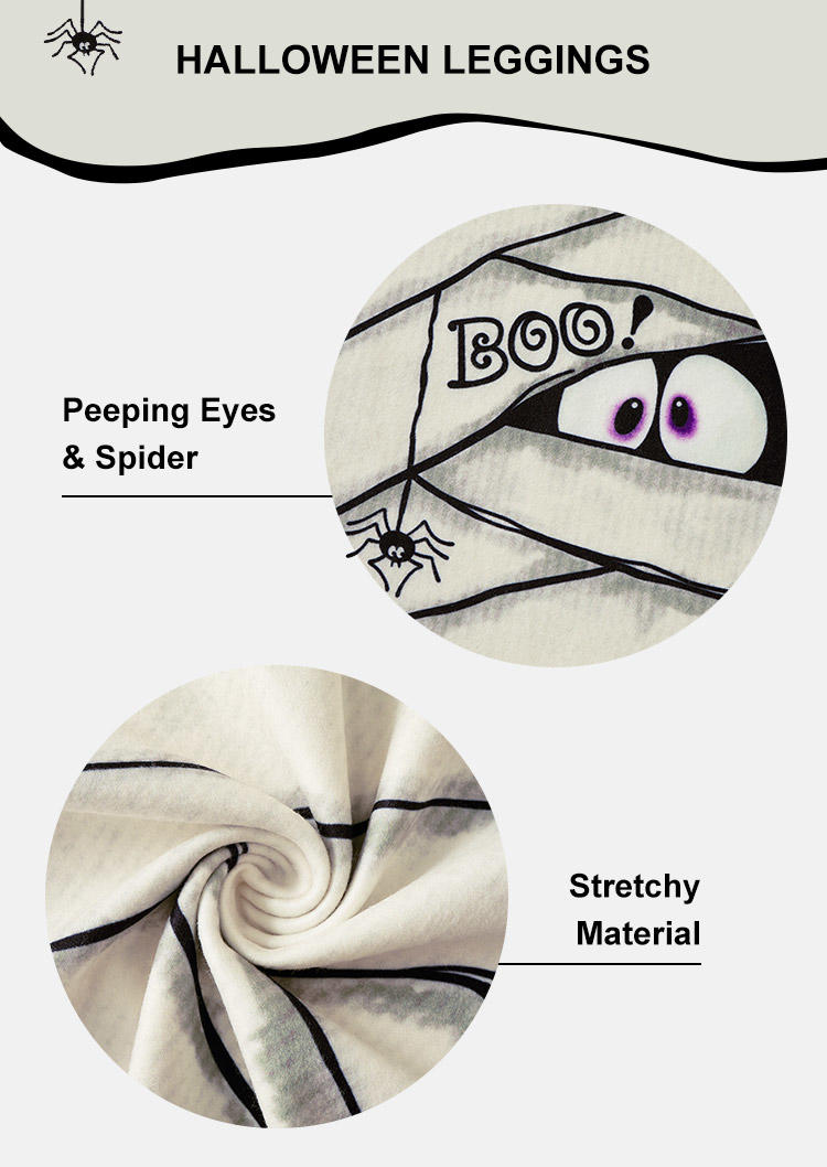 

Leggings Halloween Peeping Eyes Spider Striped Color Block Leggings in Black. Size
