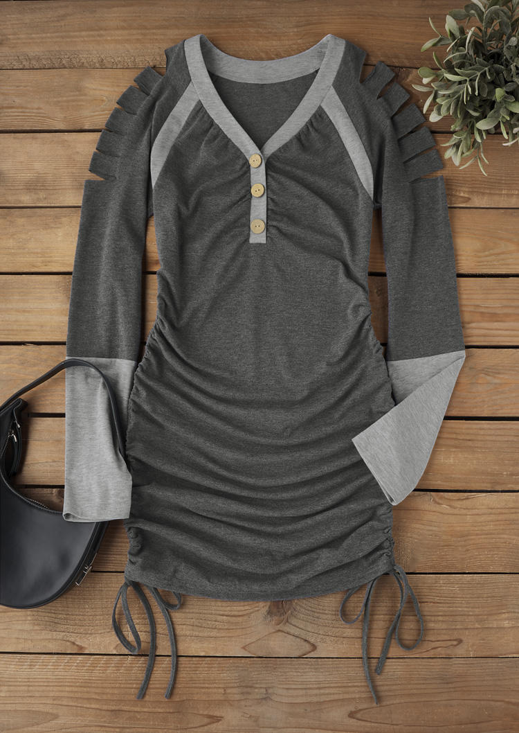 

Bodycon Dresses Cut Out Drawstring Button Bodycon Dress - Dark Grey in Gray. Size: L,M,,XL